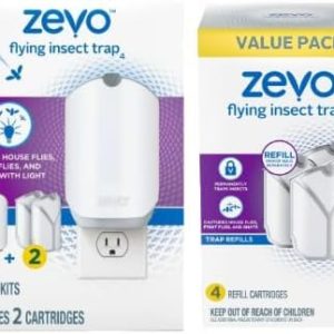 Zevo Flying Insect Trap, Fly Trap, Fruit Fly Trap (2 Plug-in Bases + 6 Refill Cartridges)