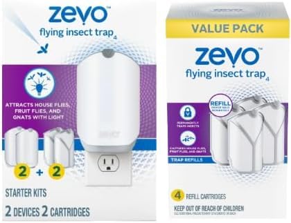 Version 1.0.0 Zevo Flying Insect Trap, Fly Trap, Fruit Fly Trap (2 Plug-in Bases + 6 Refill Cartridges)