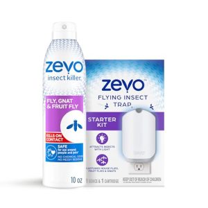 Zevo Flying Insect Spray & Trap Bundle, 1 Bottle + 1 Base + 1 Cartridge Kills Flies, Fruit Flies, Gnats, & Mosquitoes, Includes Flying Insect Trap, Aerosol Spray + Plug-In Device