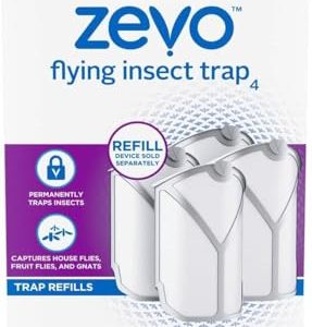 Zevo Flying Insect Trap for Indoors: Light Trap Captures Fruit Flies, Gnats and Houseflies (4 Zevo Refills Cartridges)