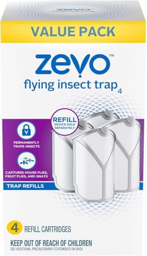 Version 1.0.0 Zevo Flying Insect Trap for Indoors: Light Trap Captures Fruit Flies, Gnats and Houseflies (4 Zevo Refills Cartridges)