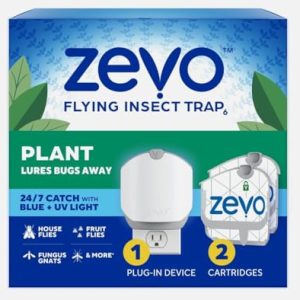 Zevo Flying Insect Pesticide Device Trap: Kills Fungus Gnats, House Flies, & Fruit Flies (1 Devices & 2 Refill Cartridges)