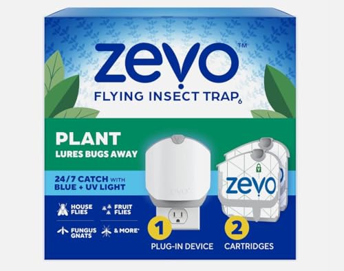 Zevo Flying Insect Pesticide Device Trap: Kills Fungus Gnats, House Flies, & Fruit Flies (1 Devices & 2 Refill Cartridges)