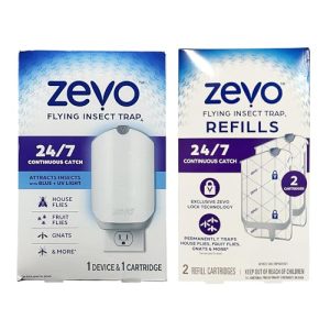 Version 1.0.0 Zevo Flying Insect Trap for Indoors: Light Trap Captures Fruit Flies, Gnats and Houseflies (1 Device & 3 Refill Cartridge)