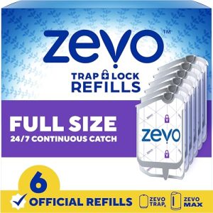 Zevo Flying Insect Trap Refill Cartridges for Fruit Flies & Gnats, 6 Count Fits Zevo MAX & Zevo Flying Insect Trap, Catches House Flies, Gnats & Fruit Flies 24/7, No Added Fragrance or Dyes
