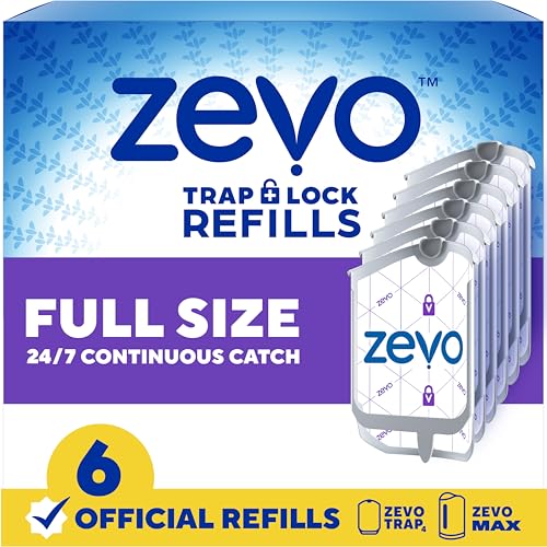 Zevo Flying Insect Trap Refill Cartridges for Fruit Flies & Gnats, 6 Count Fits Zevo MAX & Zevo Flying Insect Trap, Catches House Flies, Gnats & Fruit Flies 24/7, No Added Fragrance or Dyes