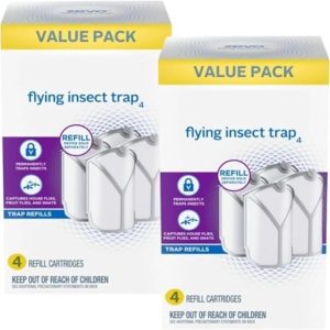 Version 1.0.0 Zevo Flying Insect Trap for Indoors: Light Trap Captures Fruit Flies, Gnats and Houseflies (8 Refill Cartridges Pack)
