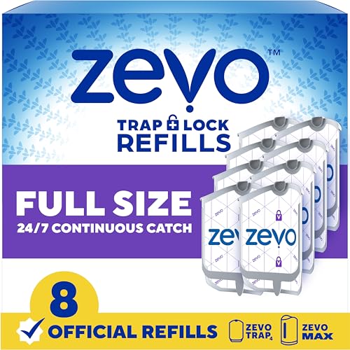 Zevo Flying Insect Trap Refill Cartridges for Fruit Flies & Gnats, 8 Count Fits Zevo MAX & Zevo Flying Insect Trap, Catches House Flies, Gnats & Fruit Flies 24/7, No Added Fragrance or Dyes