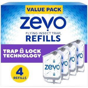 Zevo Flying Insect Trap for Indoors: Light Trap Captures Fruit Flies, Gnats and Houseflies, Starter Kit Value Pack (4 Refills Cartridges)