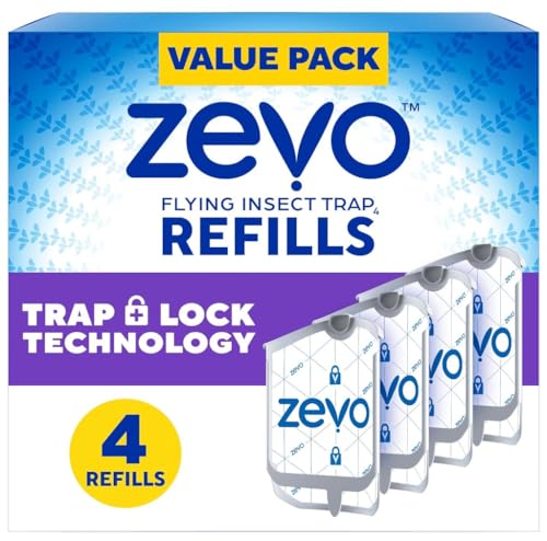 Zevo Flying Insect Trap for Indoors: Light Trap Captures Fruit Flies, Gnats and Houseflies, Starter Kit Value Pack (4 Refills Cartridges)