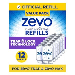 Zevo Flying Insect Trap Refill Cartridges for Fruit Flies & Gnats, 12 Count Fits Zevo MAX & Zevo Flying Insect Trap, Catches House Flies, Gnats & Fruit Flies 24/7, No Added Fragrance or Dyes