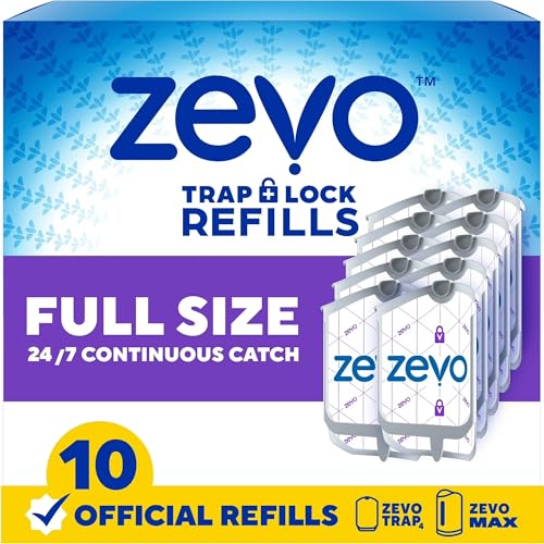 Zevo Flying Insect Trap Refill Cartridges for Fruit Flies & Gnats, 10 Count Fits Zevo MAX & Zevo Flying Insect Trap, Catches House Flies, Gnats & Fruit Flies 24/7, No Added Fragrance or Dyes
