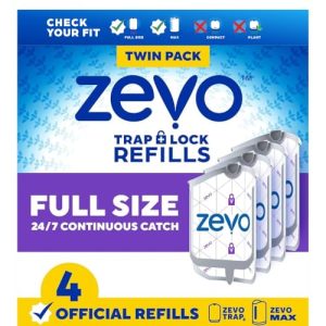 Version 1.0.0 Zevo Flying Insect Trap Refill Cartridges for Fruit Flies & Gnats, 4 Count Fits Zevo MAX & Zevo Flying Insect Trap, Catches House Flies, Gnats & Fruit Flies 24/7, No Added Fragrance or Dyes