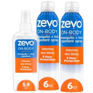 Zevo On-Body Tick & Mosquito Repellent Spray, 1 Pump & 2 Aerosol Bottles 8-Hour Mosquito & Tick Protection Repellent Bug Spray, DEET-Free*, Odorless & Non-Sticky, Safe for the Whole Family