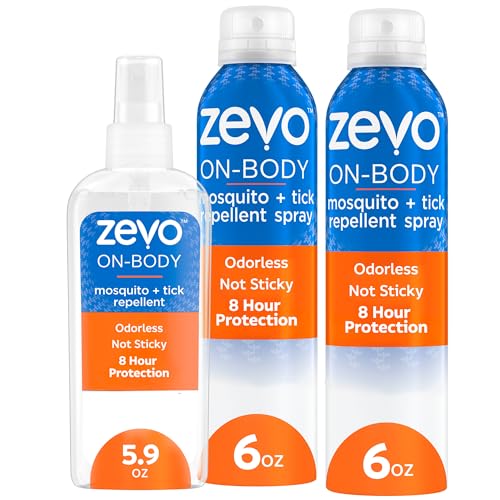 Zevo On-Body Tick & Mosquito Repellent Spray, 1 Pump & 2 Aerosol Bottles 8-Hour Mosquito & Tick Protection Repellent Bug Spray, DEET-Free*, Odorless & Non-Sticky, Safe for the Whole Family